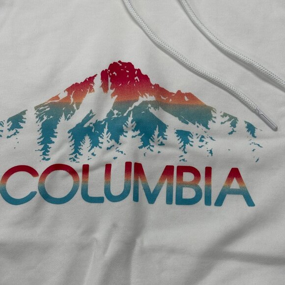 Columbia French Terry Hoodie Womens Large or XL White New Pullover Colorful Logo - Picture 2 of 10